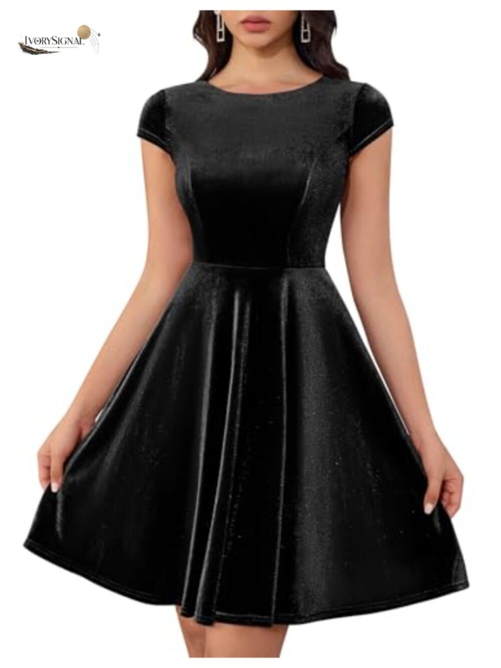 Velvet Cocktail Dress Cap Sleeve A Line Vintage Rockabilly Prom Gown